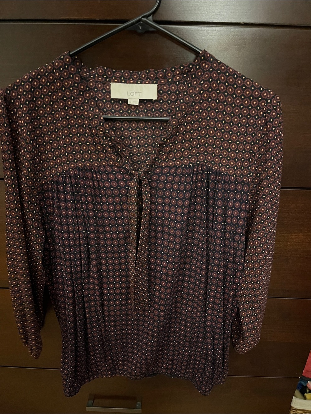 LOFT Long Sleeve Burgundy Multi-Print Blouse